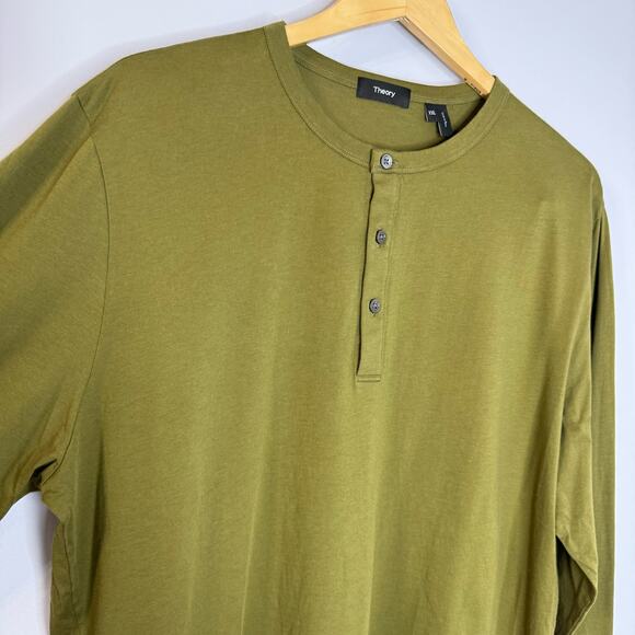 Theory Essential Henley Shirt Long Sleeve Organic Cotton Men's XXL Green - Picture 6 of 9